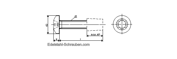 DIN 7500 Form C-TX - Gewindefurchende Schraube mit Linsenkopf und TX-Antrieb Edelstahl A2 blank