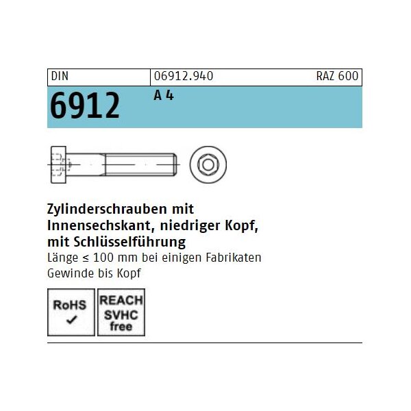 DIN 6912 Zylinderschrauben - A4 - ISK - niedriger Kopf