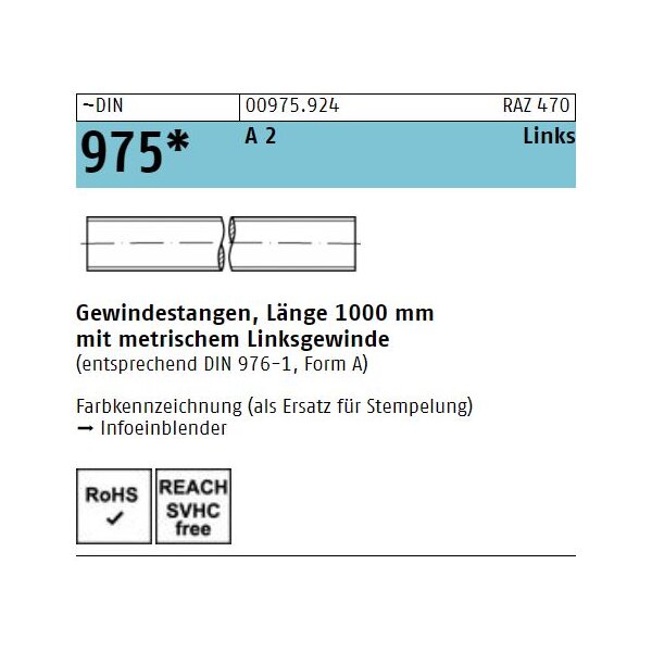 DIN 975 Gewindestangen Edelstahl A2 - Linksgewinde