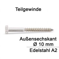 Holzschrauben DIN 571 - 10x200 mm - Sechskantkopf - A2 - 10 Stück