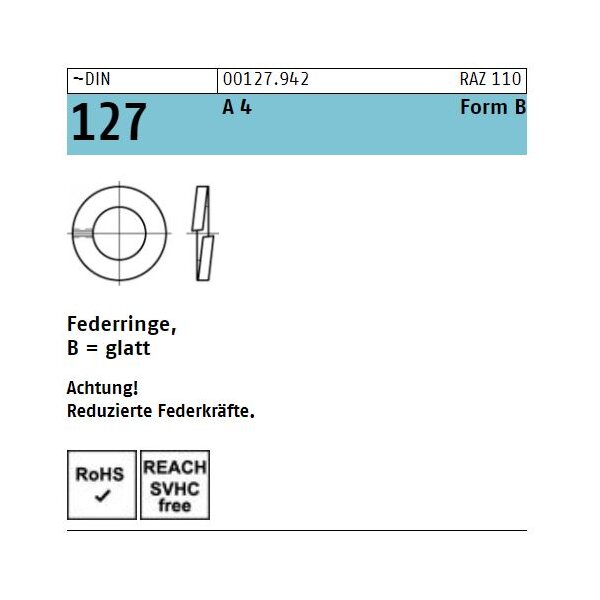 DIN 127 Federringe - Form B - Glatt - Edelstahl A4