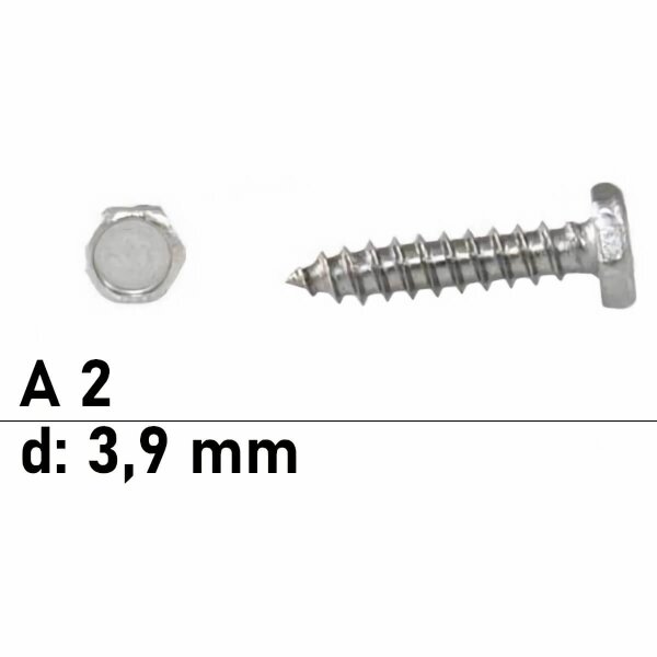 DIN 7976 - Sechskant-Blechschraube Spitze A2  / 3,9 x  19 // 1000 Stück