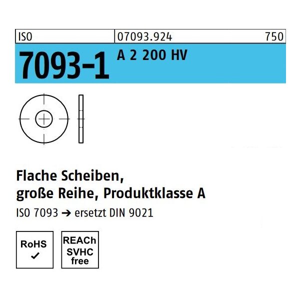 Große Unterlegscheiben Beilagscheibe Scheibe flach ISO 7093-1 Edelstahl A2 200HV 