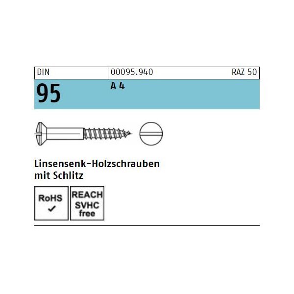 DIN 95 - Holzschrauben A4  /  3 x  20 // 200 Stück