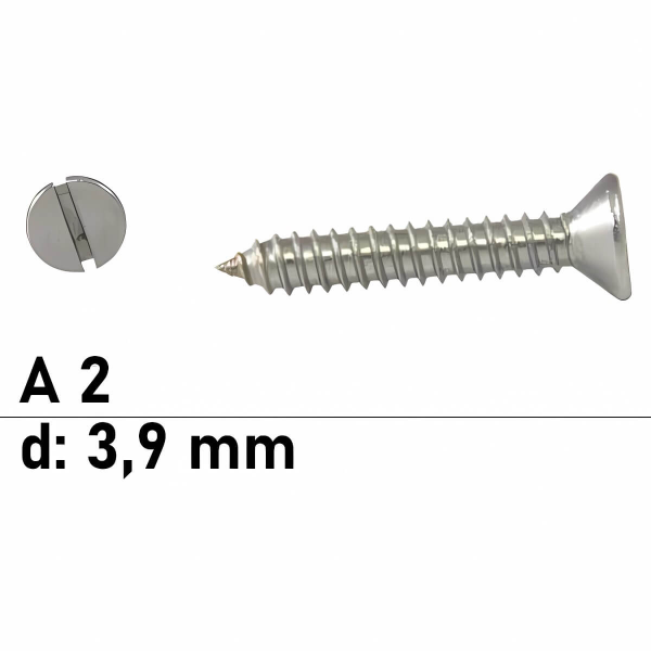 Blechschrauben DIN 7972 - 3,9 mm - Senkkopf - Schlitz - A2
